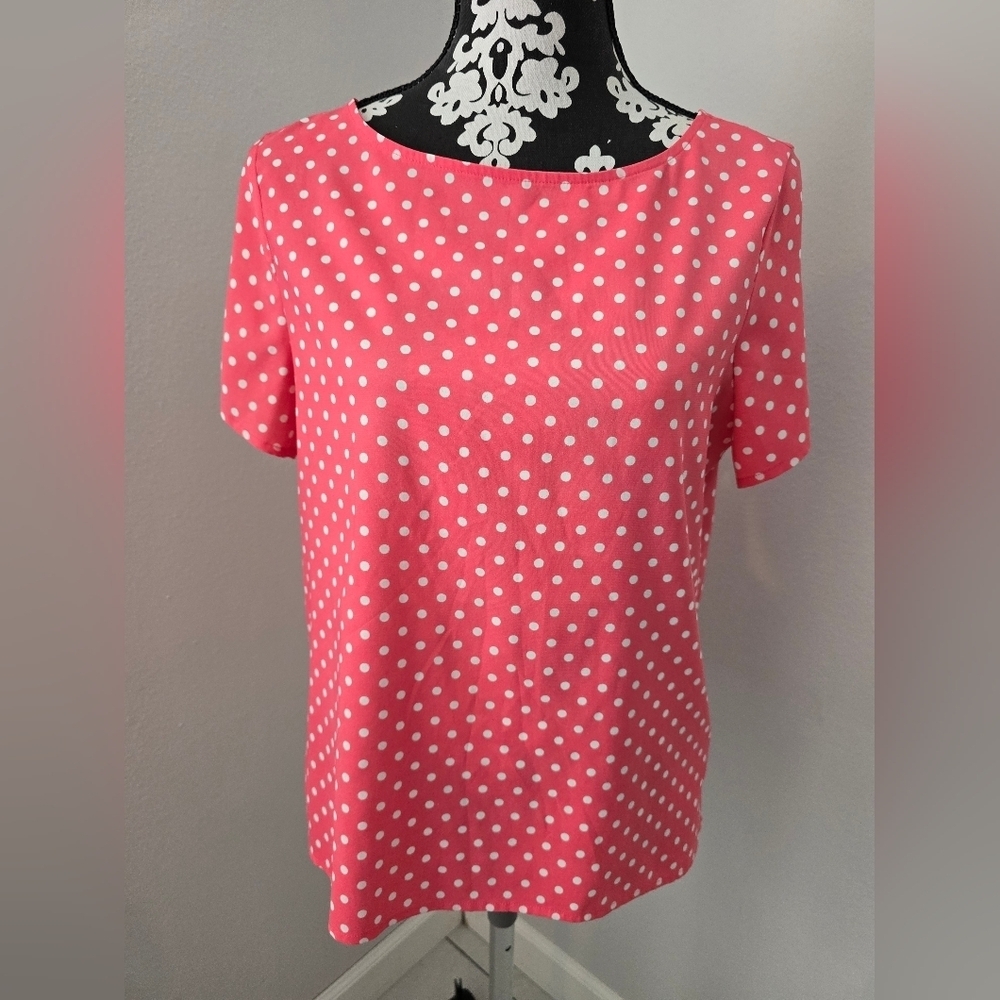 Ann Taylor Pink Polka Dot Blouse Sz M